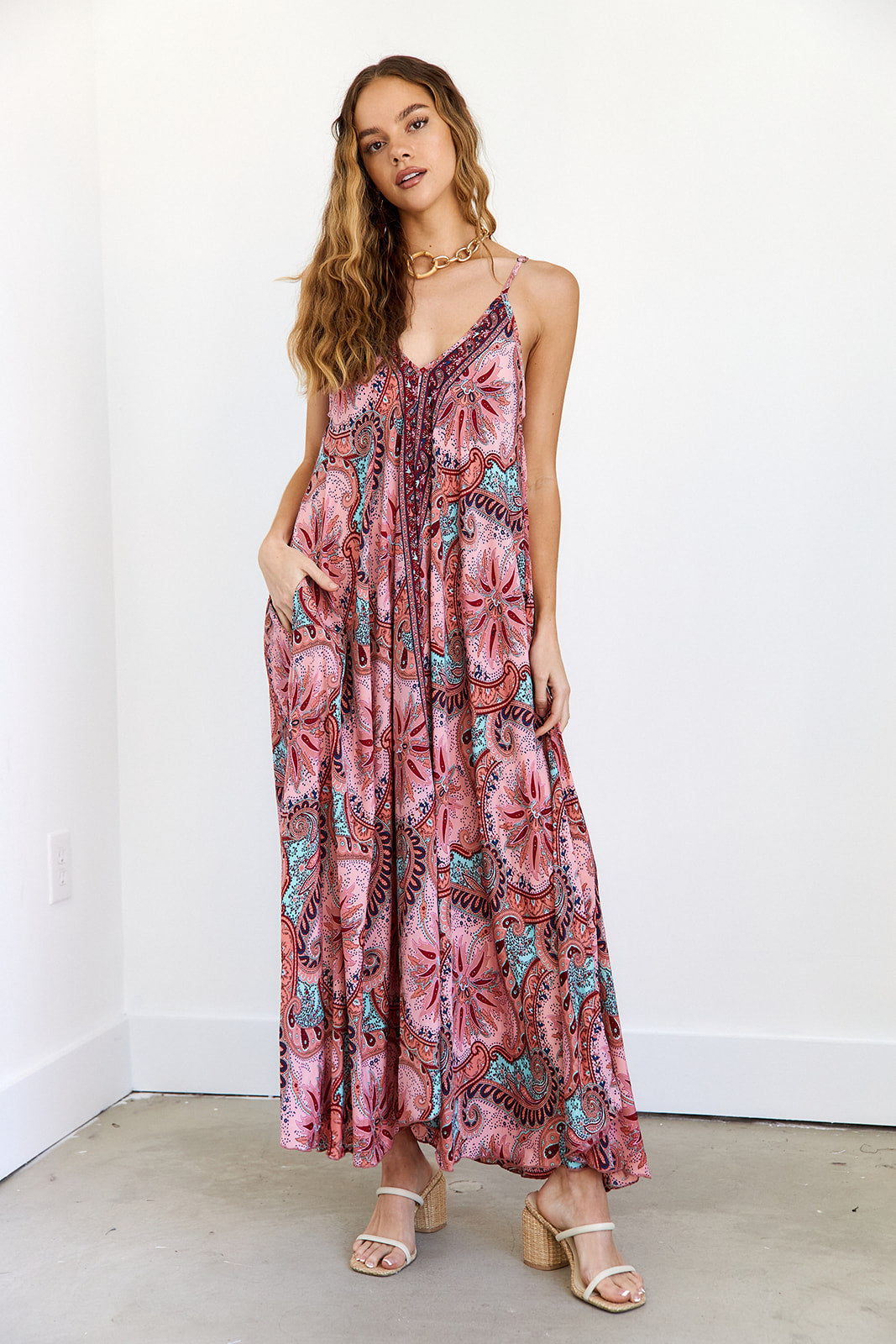 Maysa Printed V Neck Maxi Dress