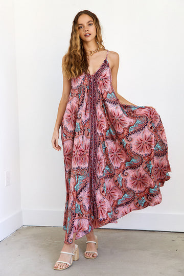 Maysa Printed V Neck Maxi Dress