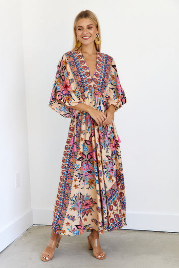 SALE -Gomez Floral Kimono Sleeve Maxi Dress