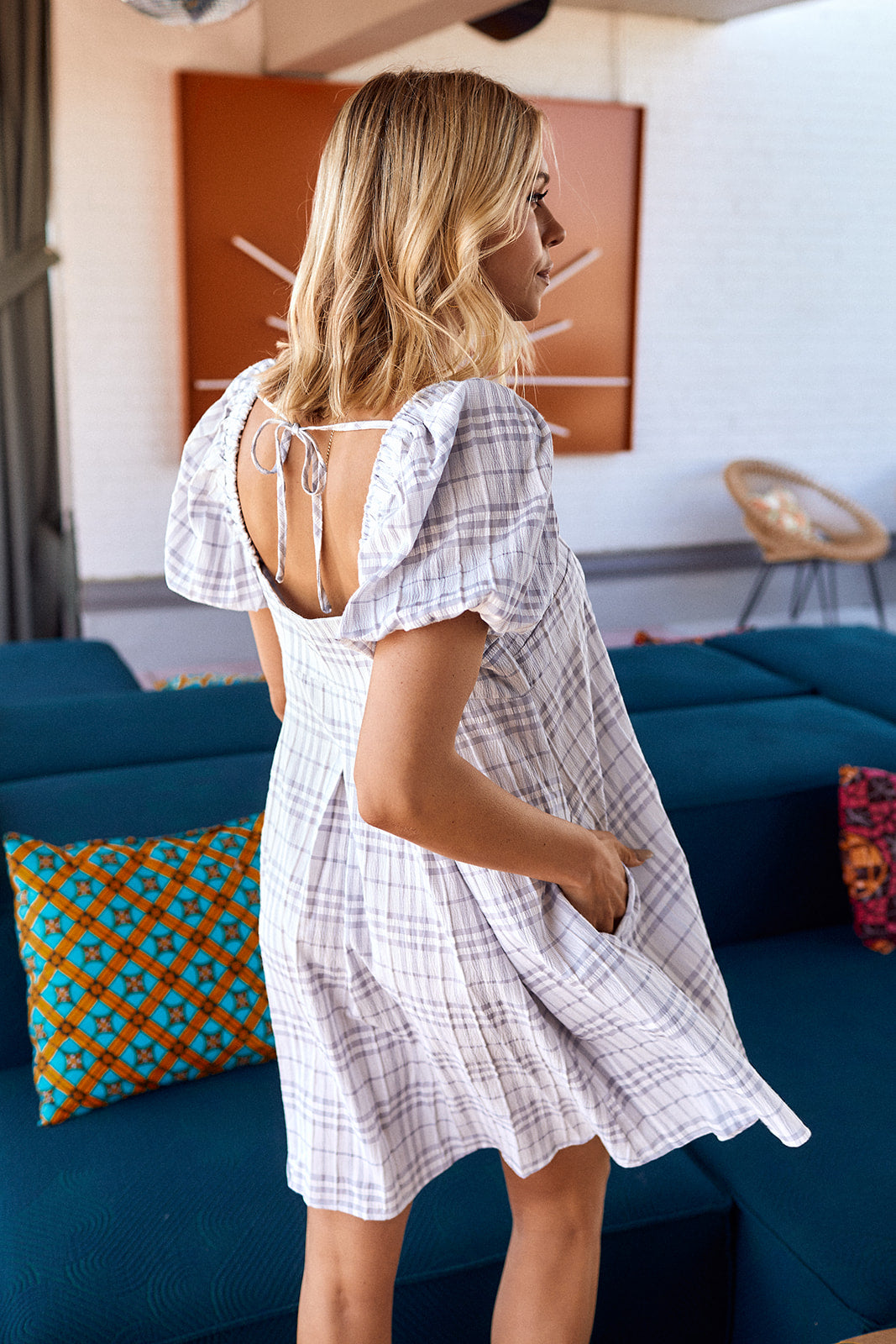 Maggi Puff Sleeve Plaid Dress