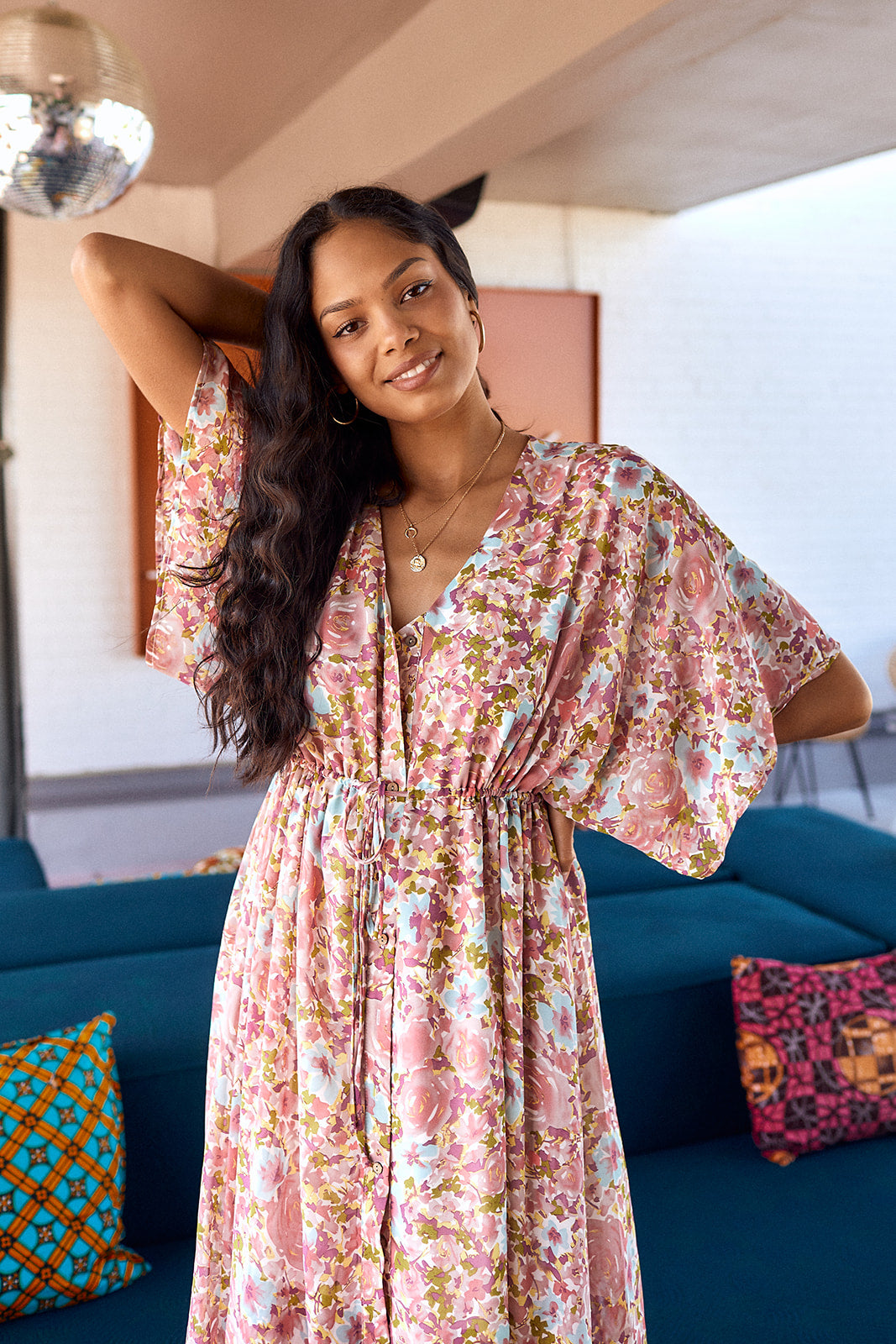 Tuscany Floral Kimono Sleeve Maxi Dress