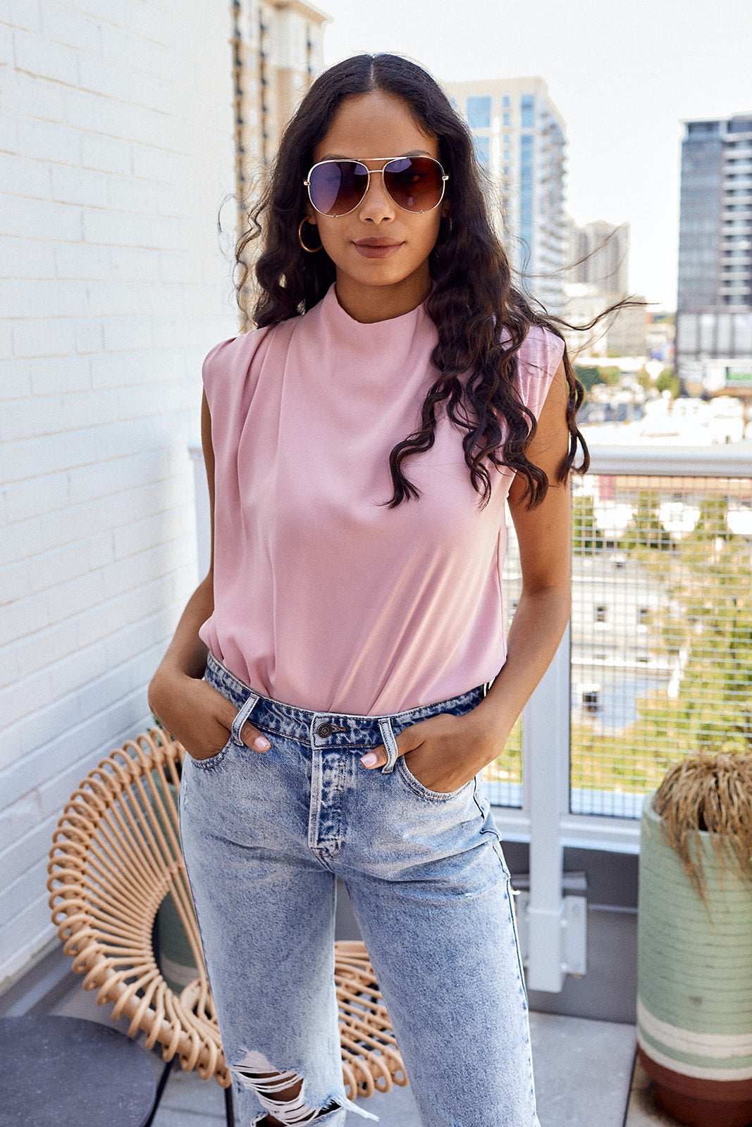 Parrin High Neck Sleeveless Blouse