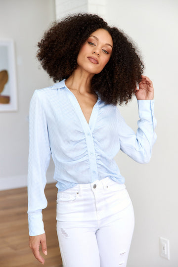 Zia Ruched Button Front Shirt