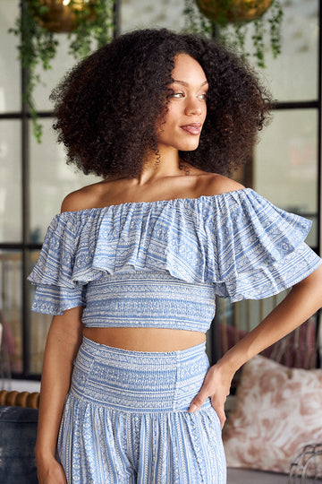 SALE- Ruthie Printed Cropped Strapless Top