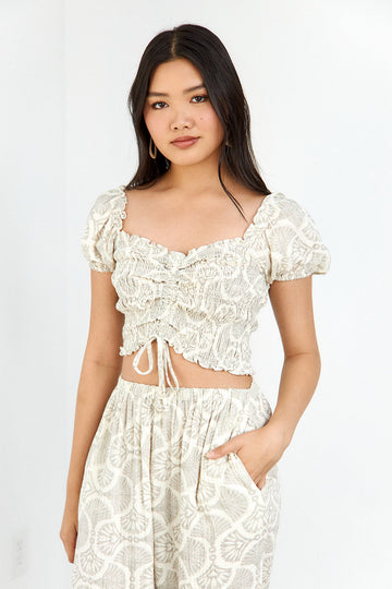 SALE- Penny Front Tie Ruched Crop Top