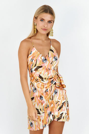 Rea Printed Wrap Mini Dress