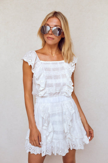 Lovelyn Eyelet Ruffle Mini Dress