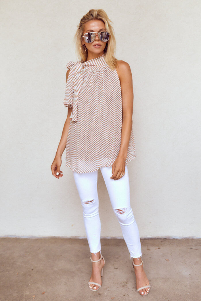 Alisson Sleeveless Stripe Tie Neck Blouse