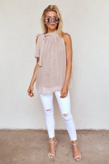 Alisson Sleeveless Stripe Tie Neck Blouse