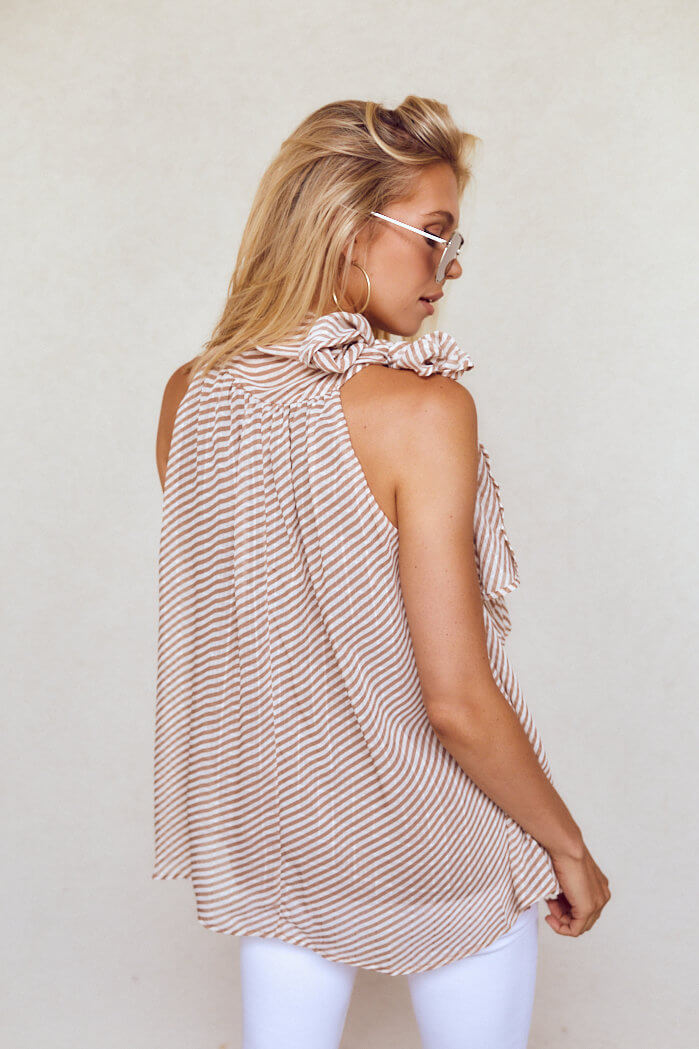 Alisson Sleeveless Stripe Tie Neck Blouse