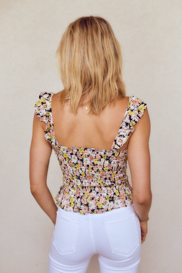Huxley Floral Print Smocked Crop Top