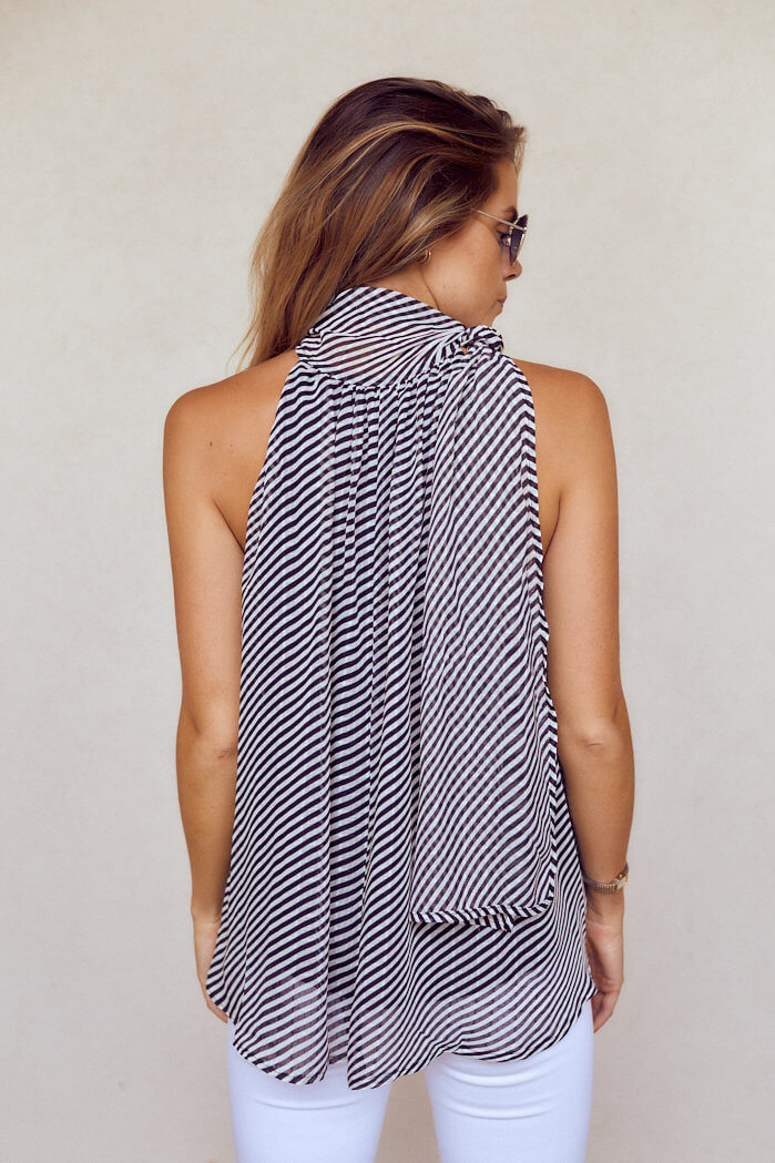 Alisson Sleeveless Stripe Tie Neck Blouse