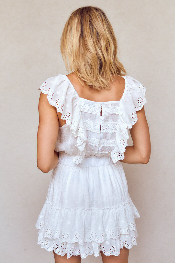 Lovelyn Eyelet Ruffle Mini Dress
