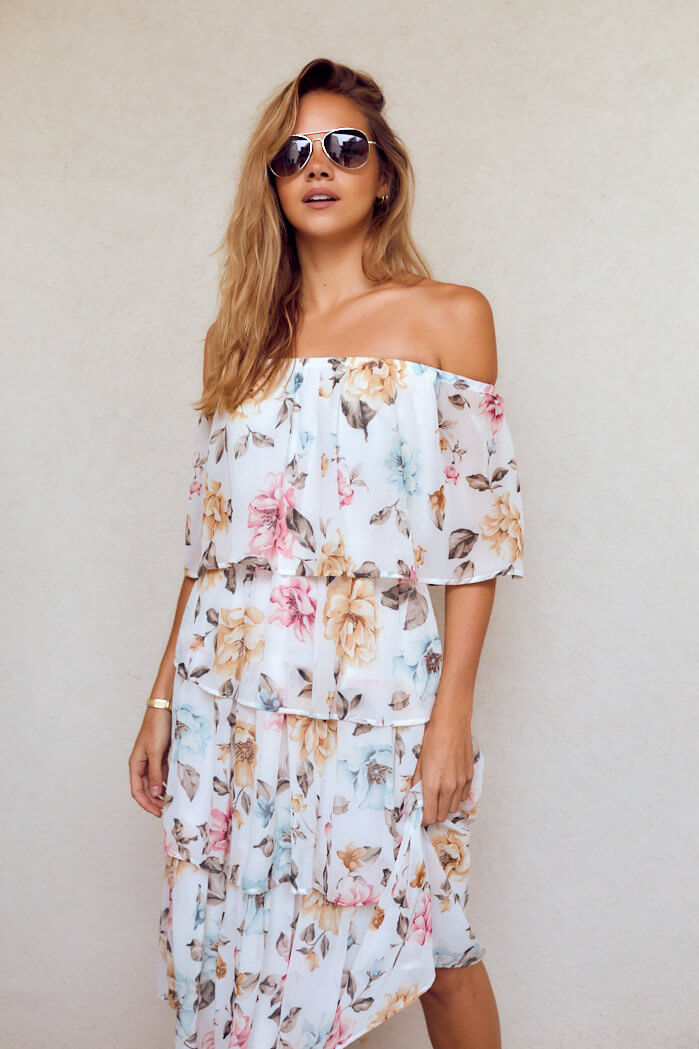 Eliza Tiered Floral Midi Dress