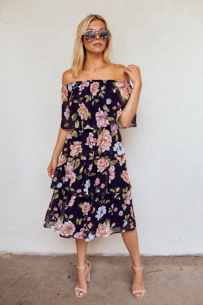 Eliza Tiered Floral Midi Dress