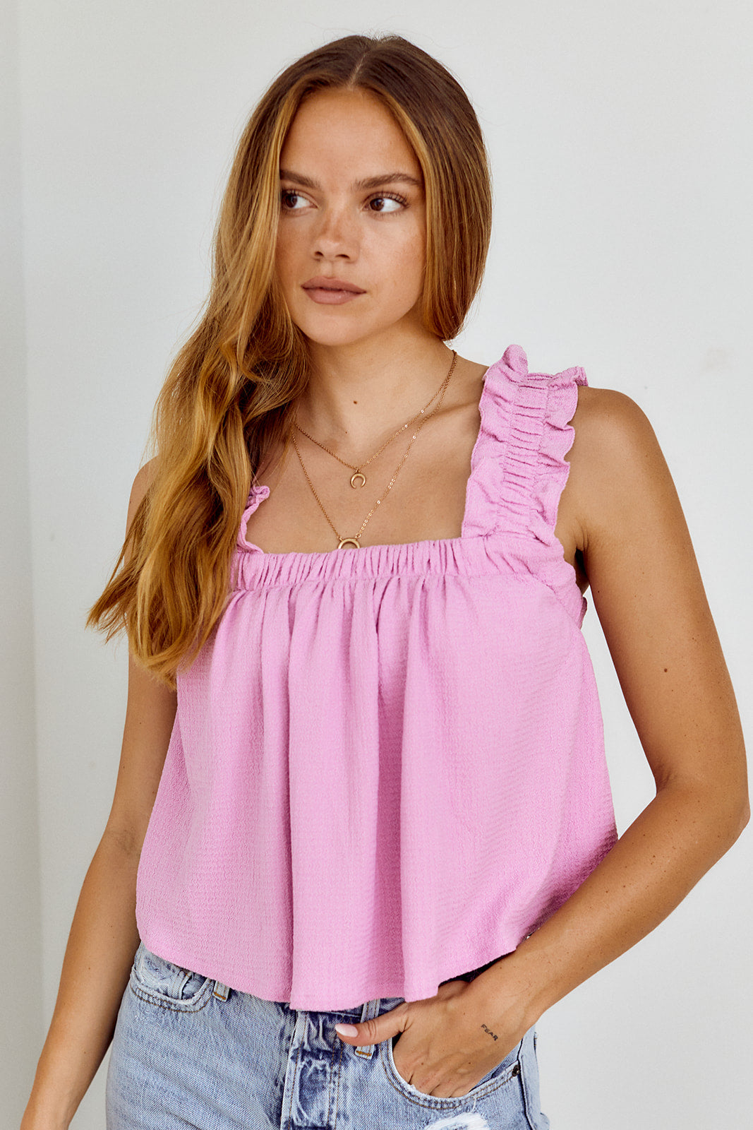 Britton Back Knot Ruffle Top