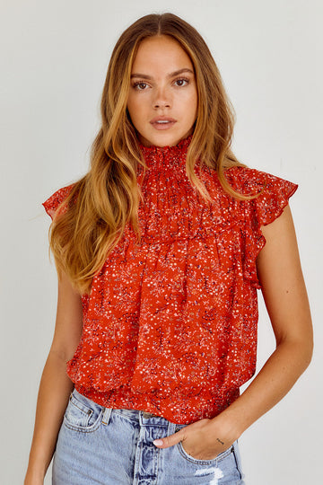 Ellyn Mock Neck Ruffled Sleeve Blouse