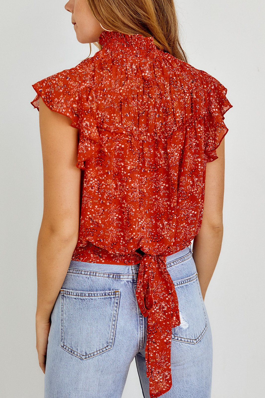 Ellyn Mock Neck Ruffled Sleeve Blouse
