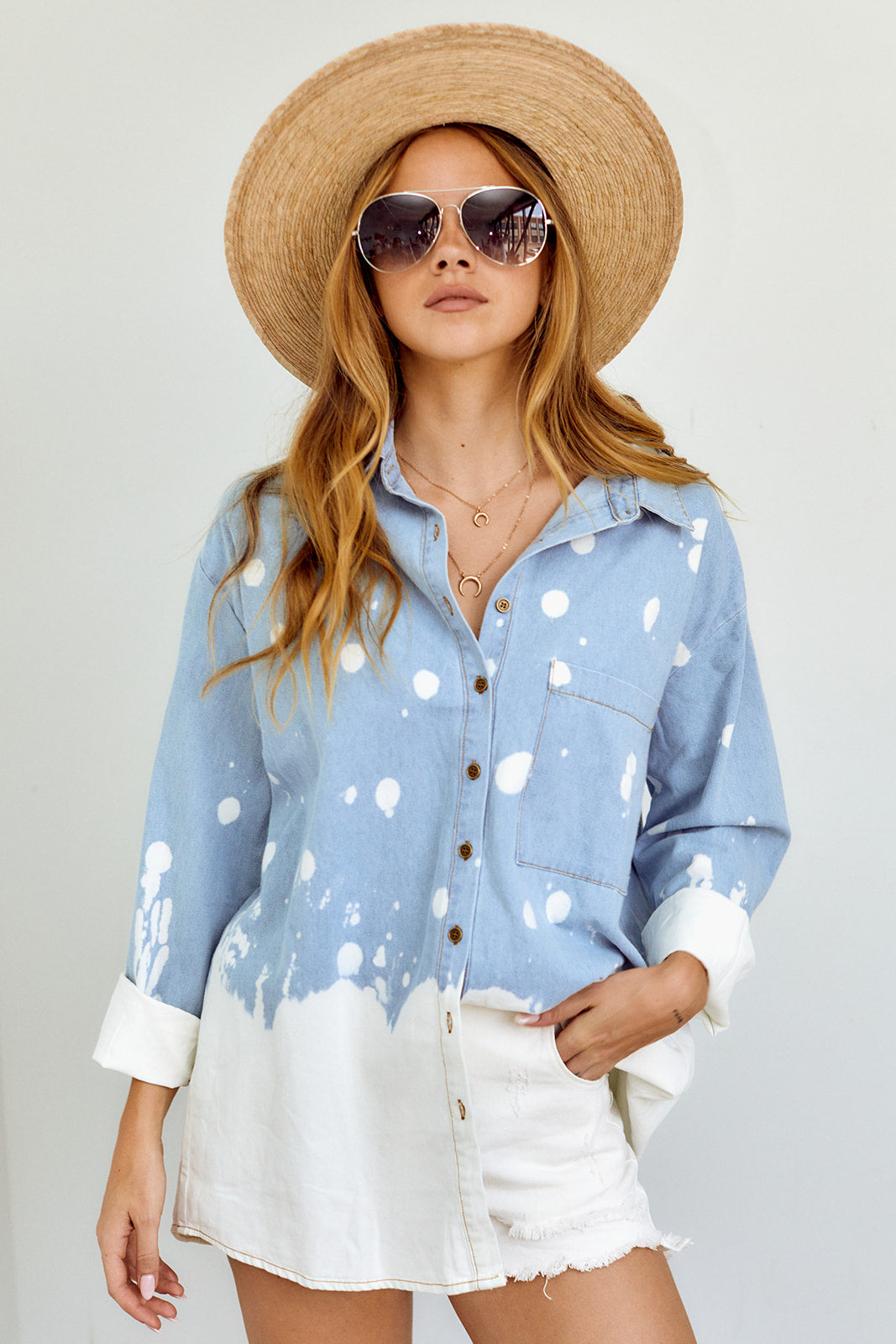 Lyra Splattered Denim Button Down
