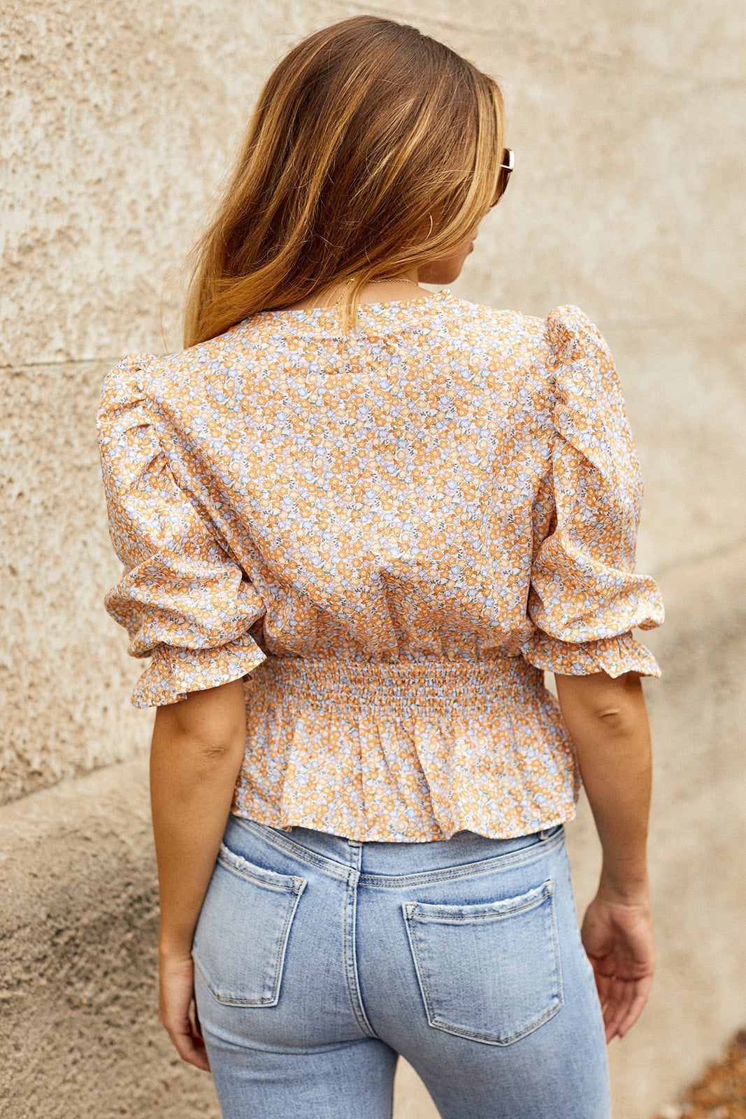 Mannar Puff Sleeve Smocked Peplum Blouse