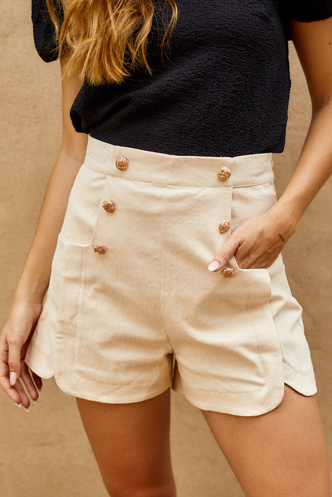 Arco Button Detail Tailored Shorts