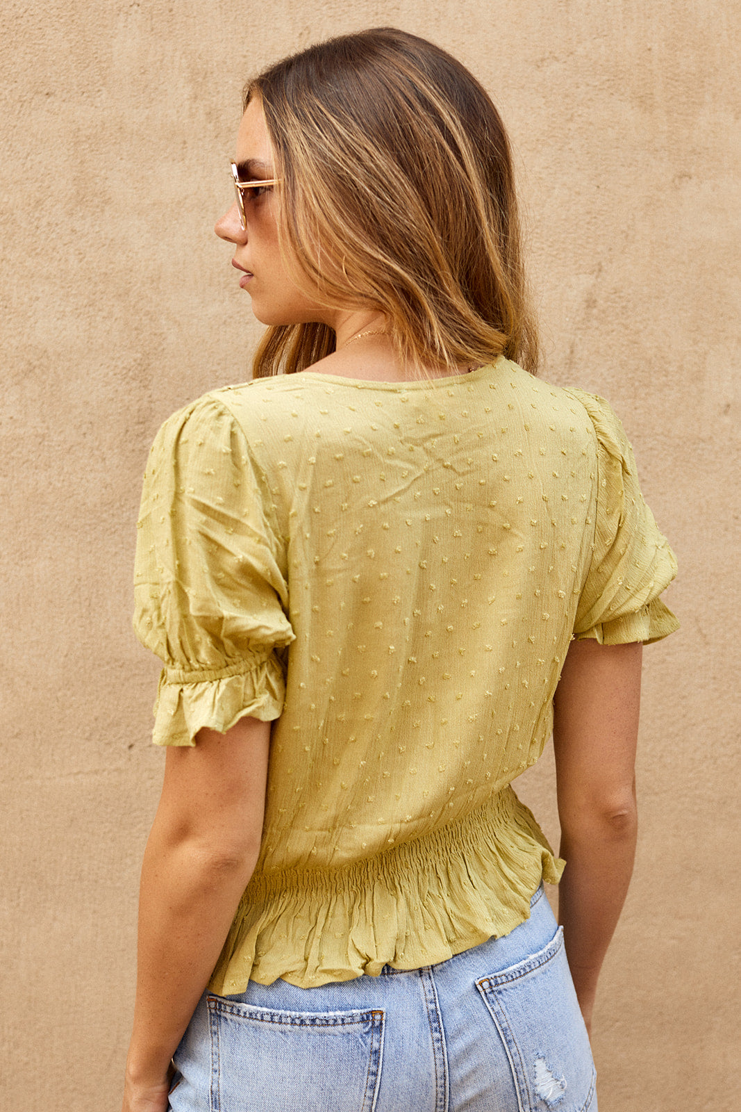 Romlie Lace Up Front Peplum Blouse