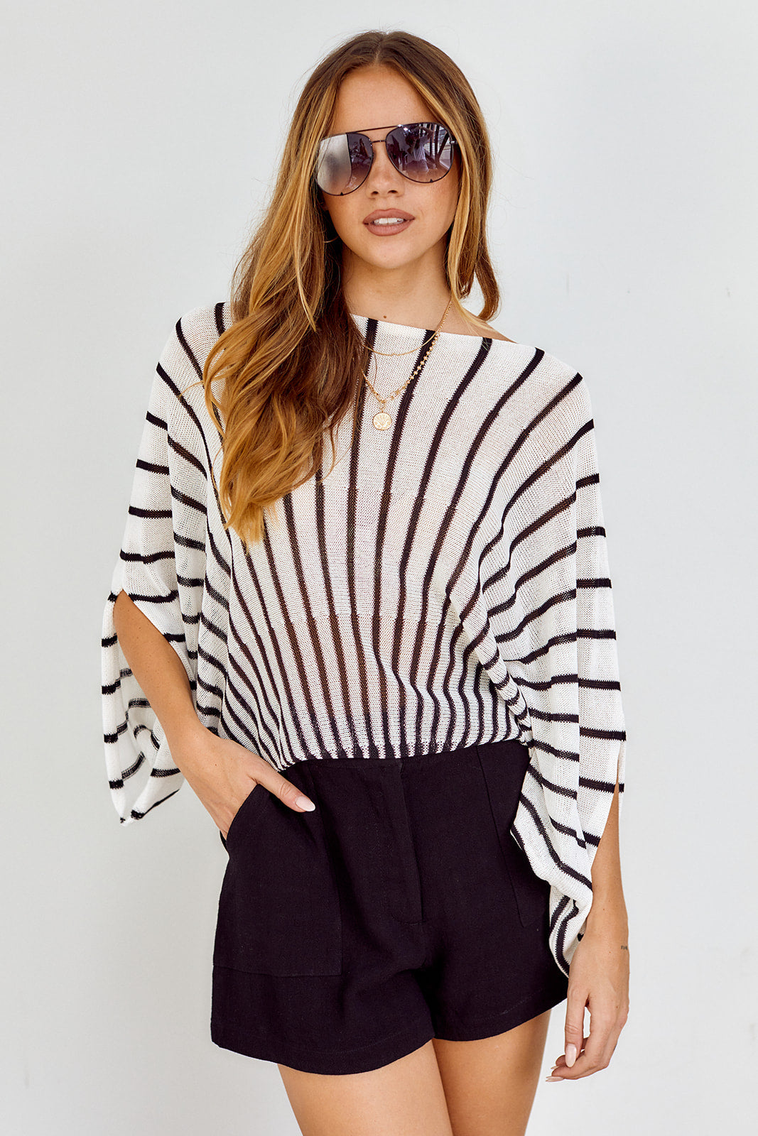 Veranda Striped Kimono Sleeve Blouse