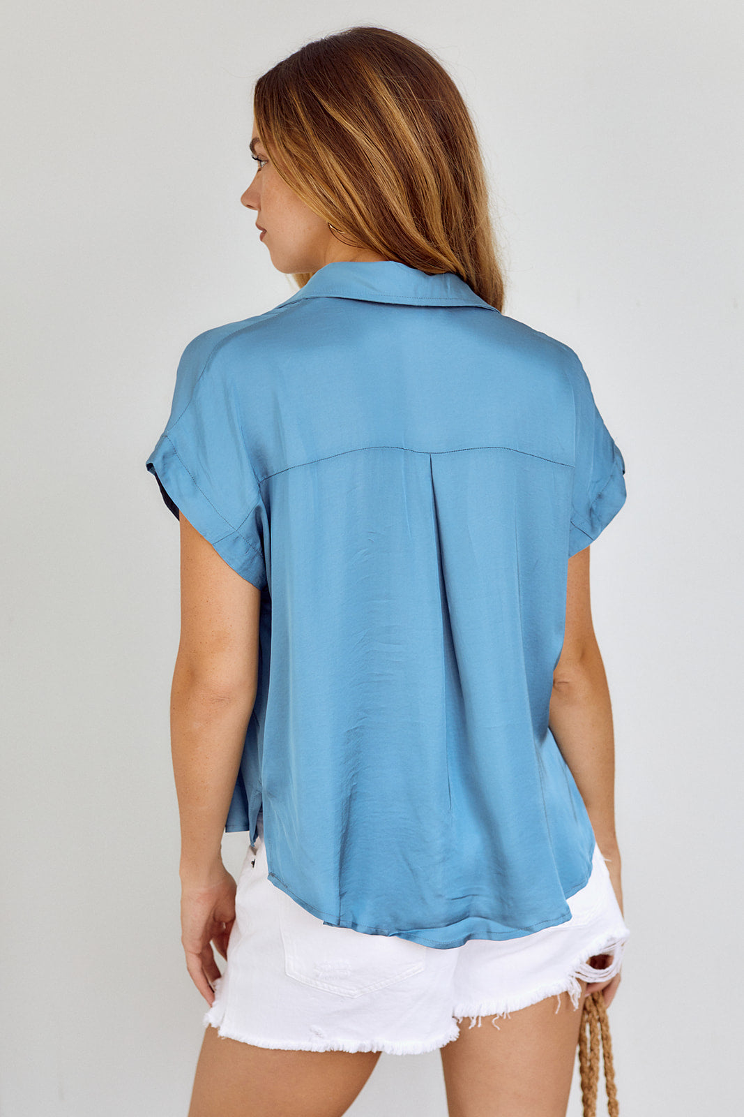 Floris Button Front Satin Blouse
