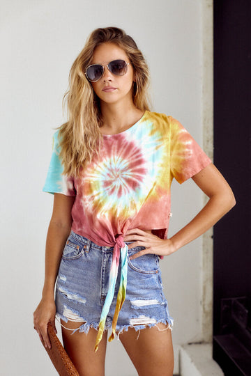 Mia Tie Dye Front Tie Tee