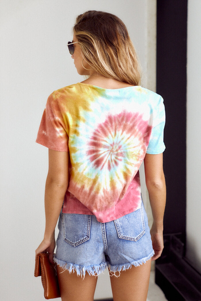 Mia Tie Dye Front Tie Tee