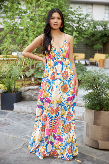 SALE- Esa Printed Plunge Neck Maxi Dress