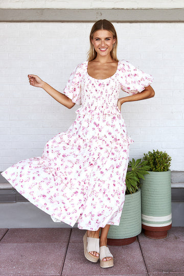 SALE- June Puff Sleeve Floral Maxi Dress