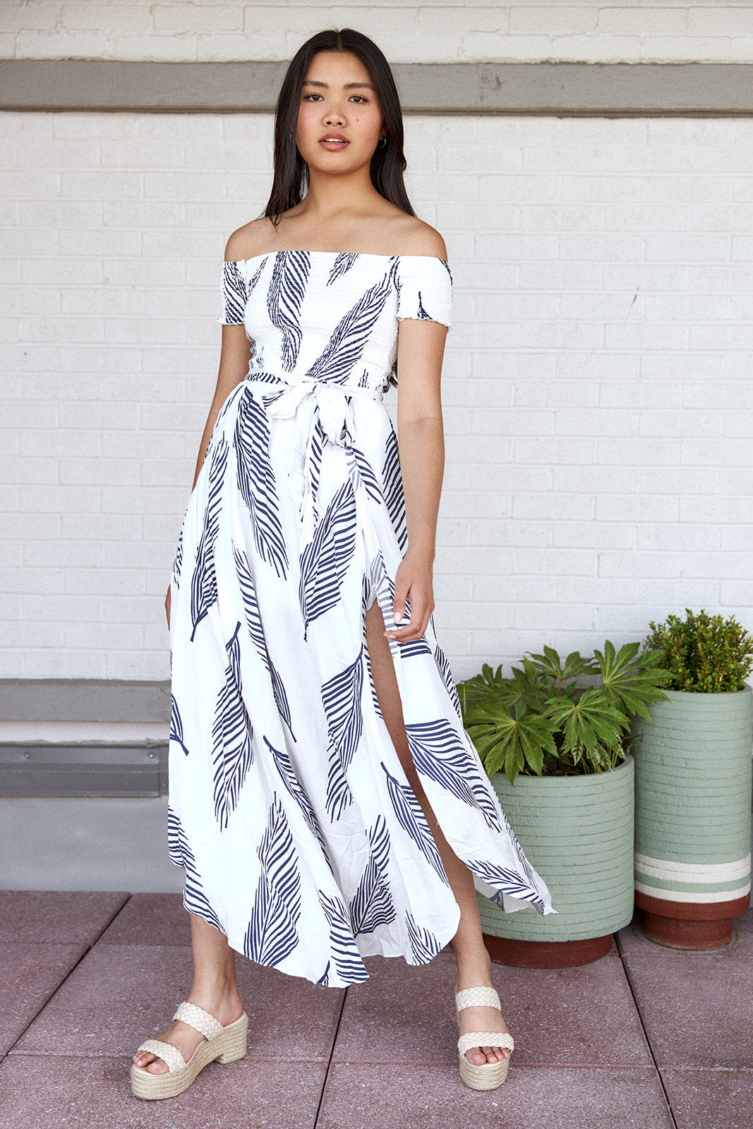 SALE- Arya Leaf Print Smocked Maxi Dress