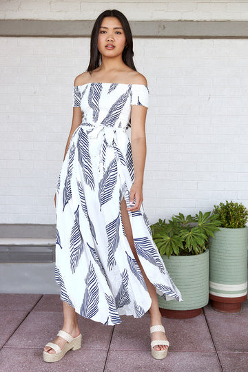 SALE- Arya Leaf Print Smocked Maxi Dress