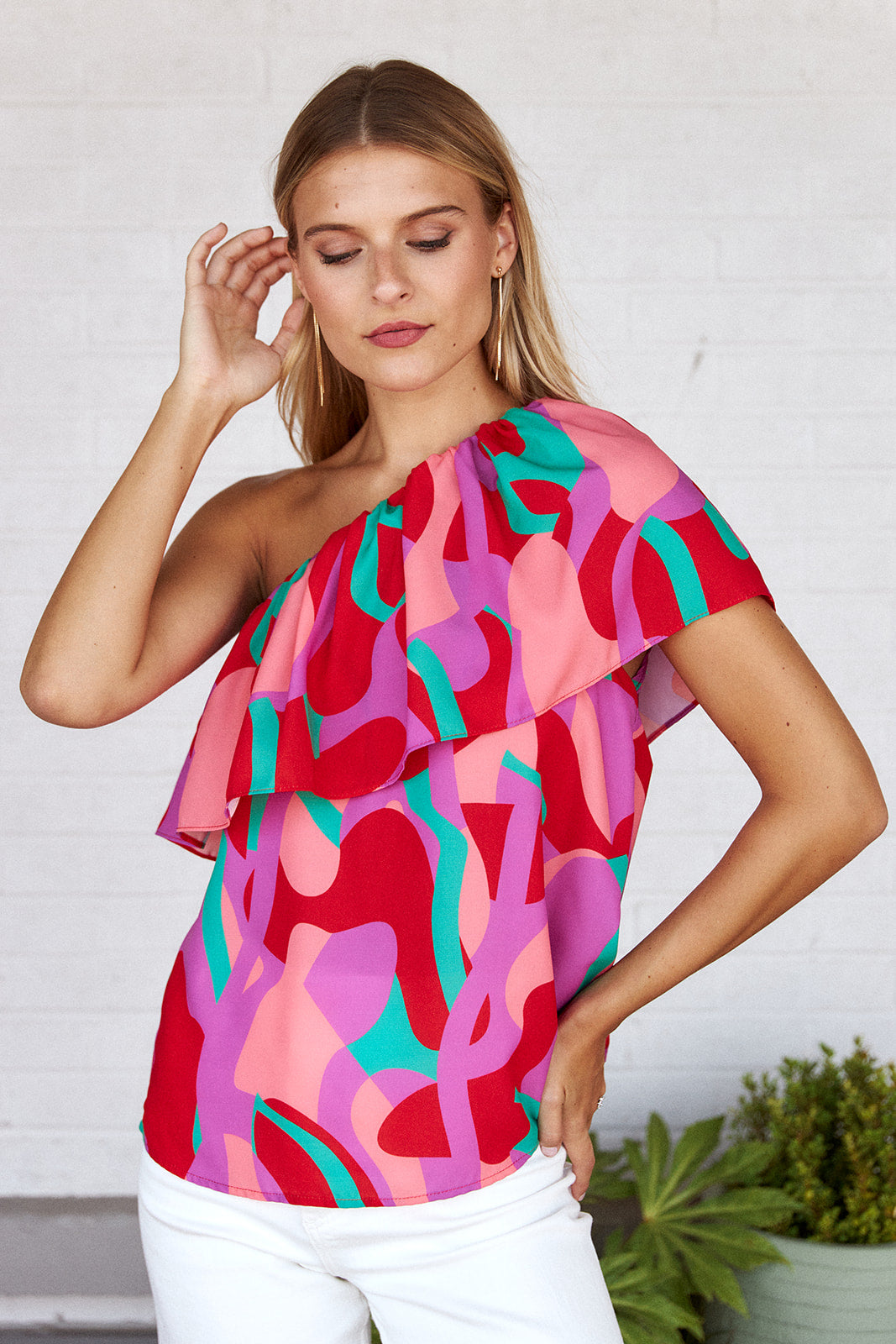 SALE- Madge Printed One Shoulder Top