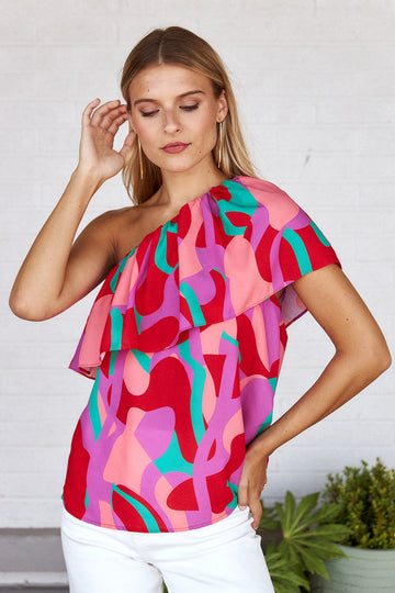 SALE- Madge Printed One Shoulder Top