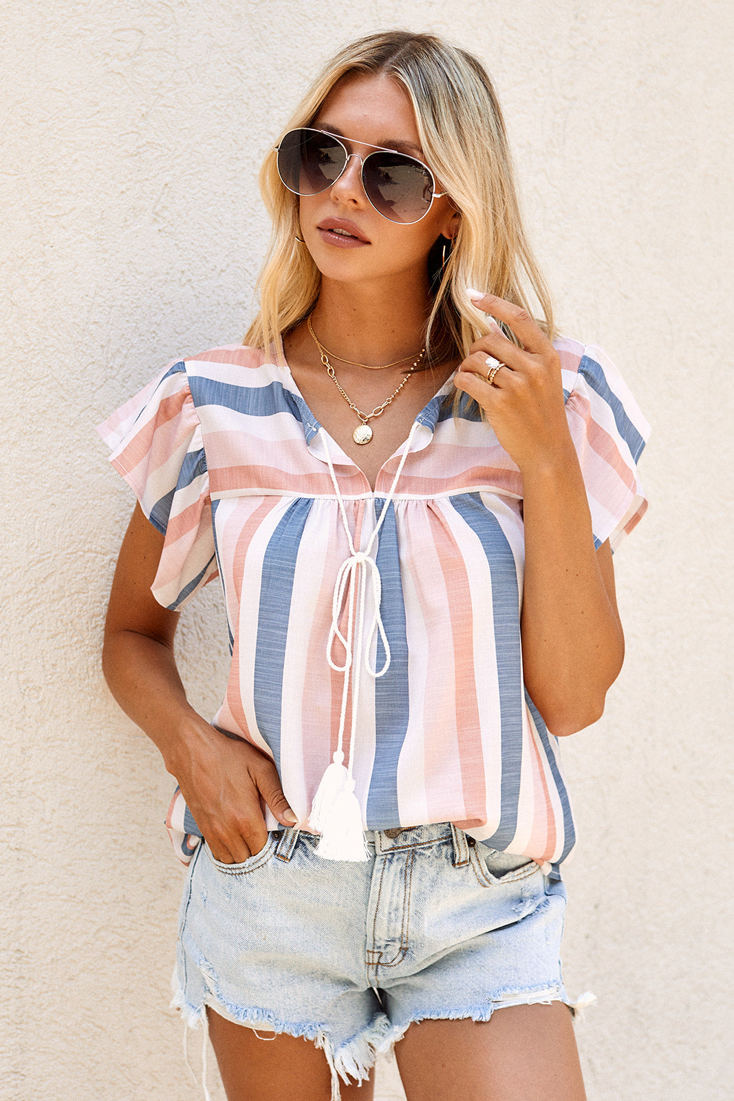 Lenora Short Sleeve Multi Stripe Top