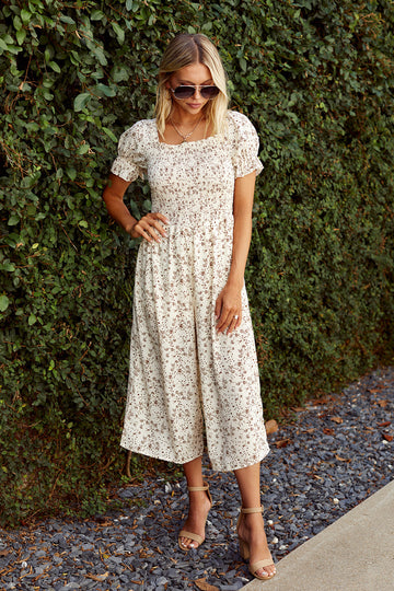 Jacksyn Puffed Sleeve Smocked Jumpsuit