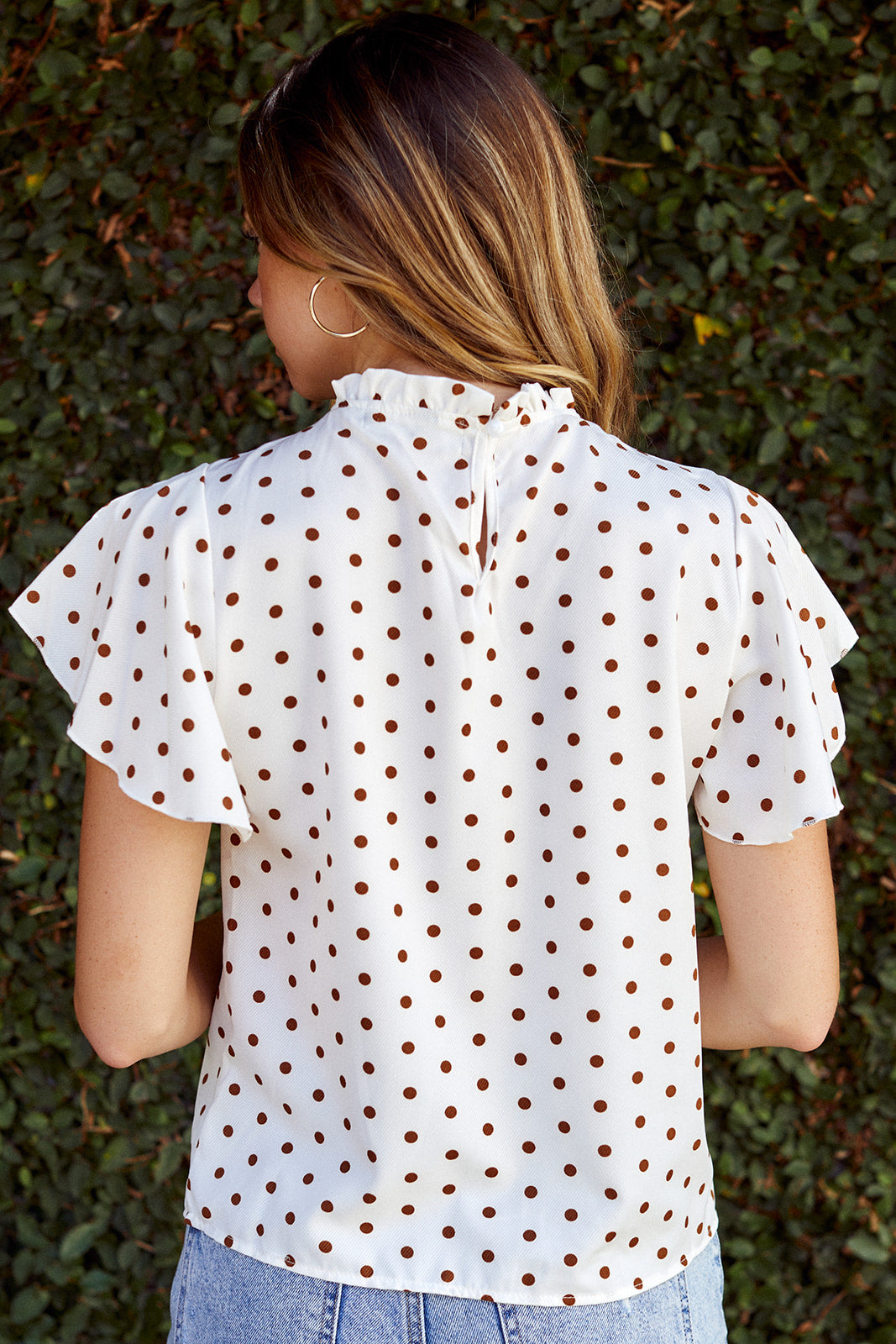 Ida Polka Dot Flutter Sleeve Blouse