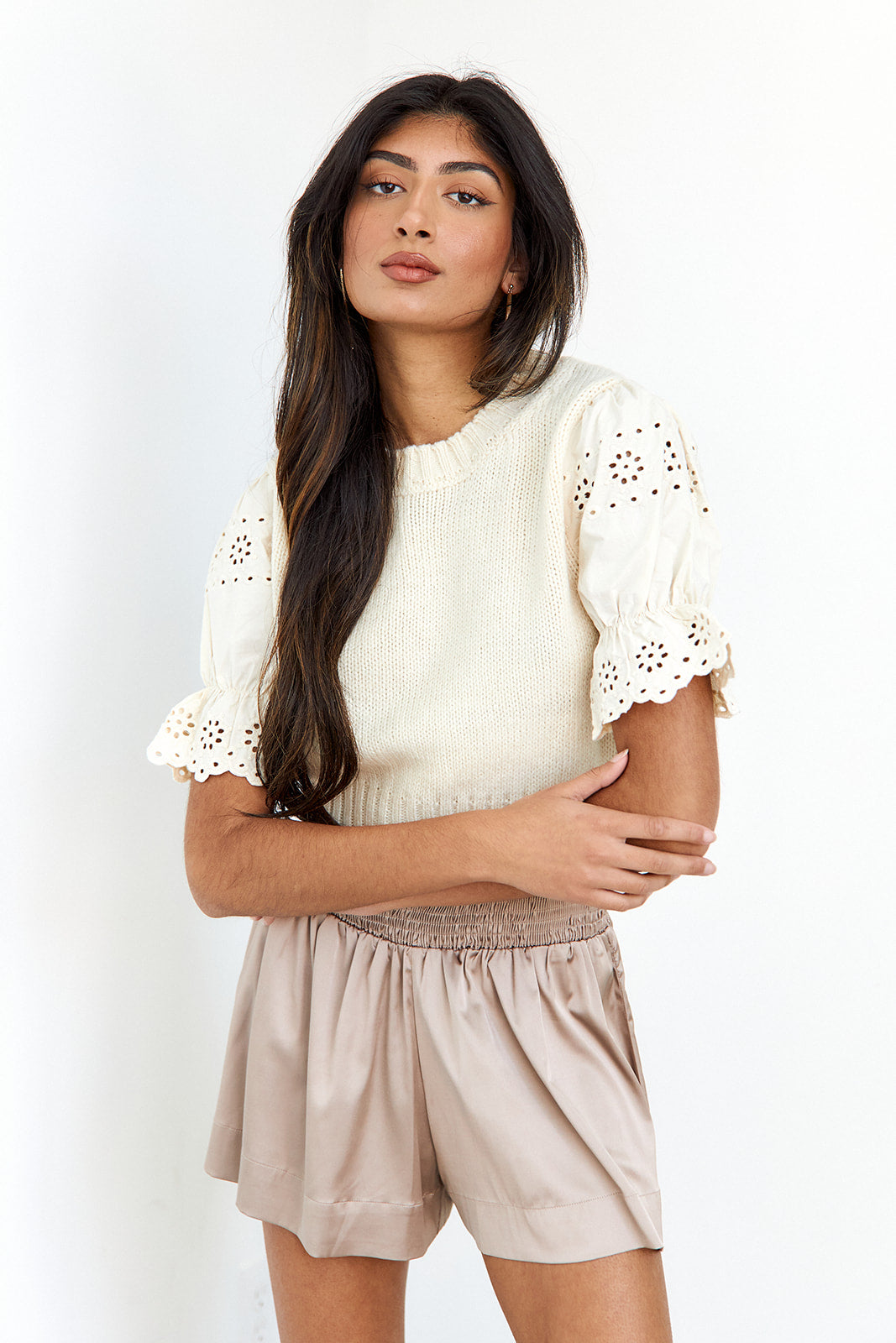 SALE - Camren Eyelet Short Sleeve Sweater