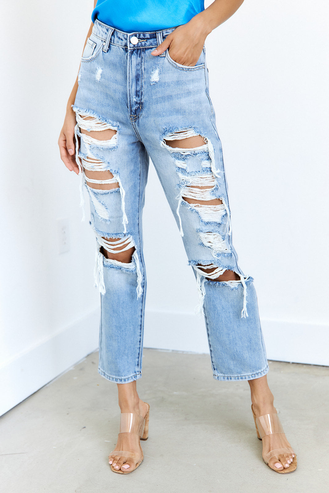 SALE- Hazel Distressed Straight Leg Jean