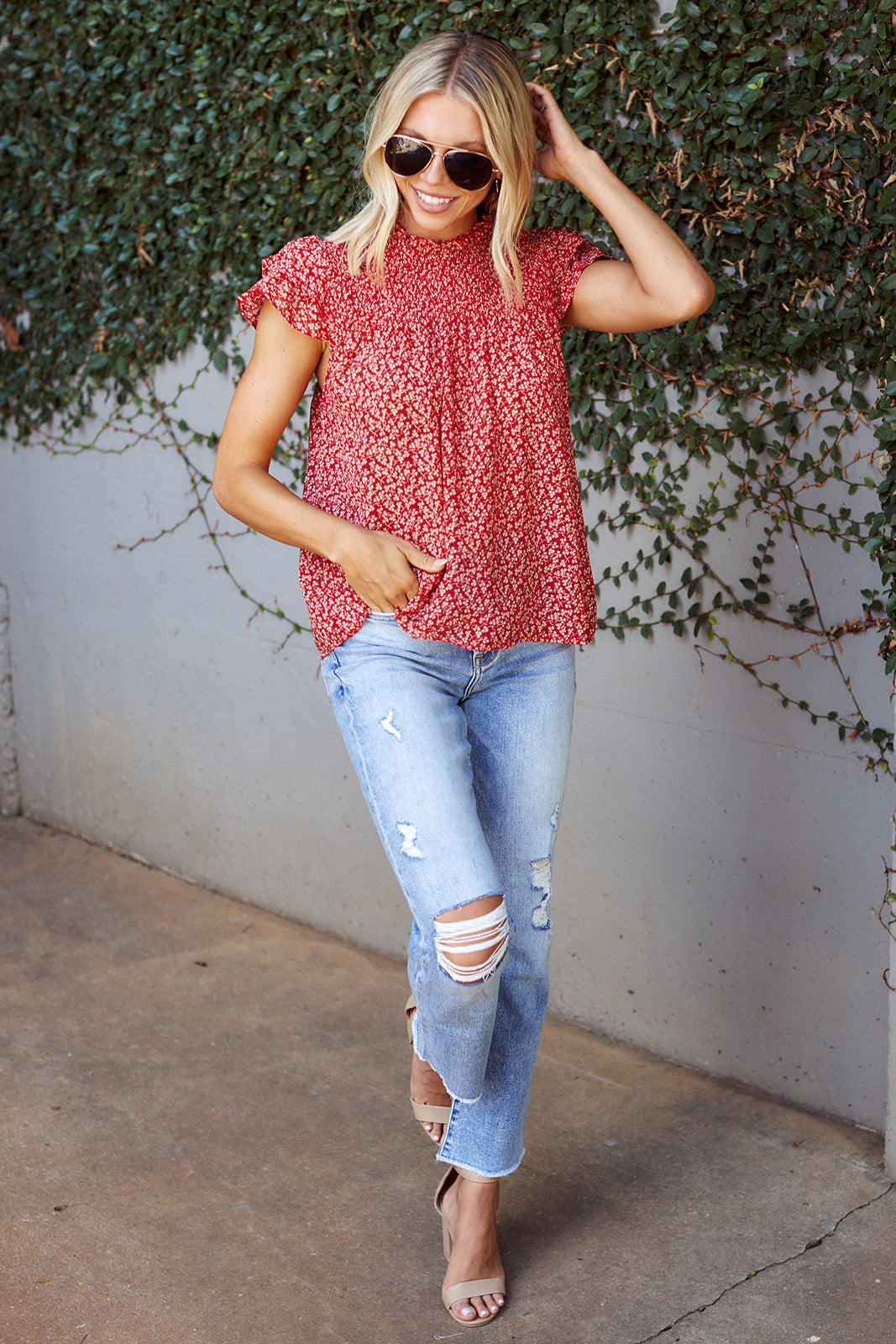 Naura Smocked Detail Blouse