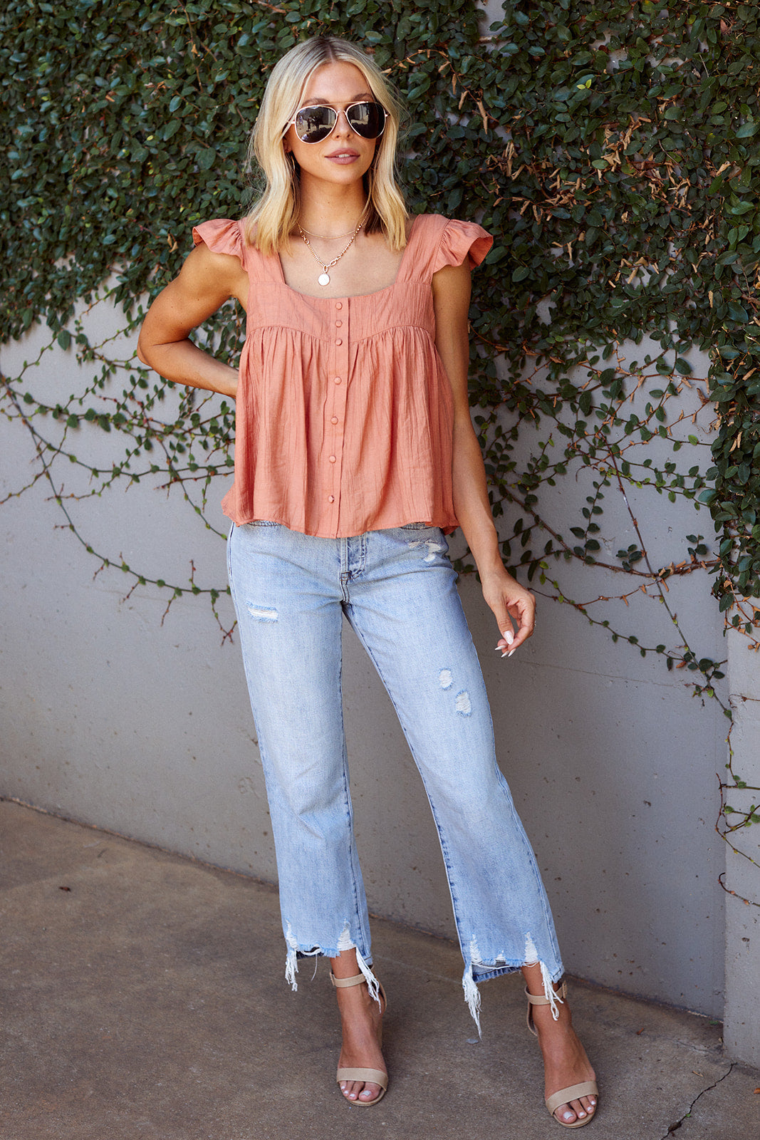 Juanita Flutter Sleeve Babydoll Blouse