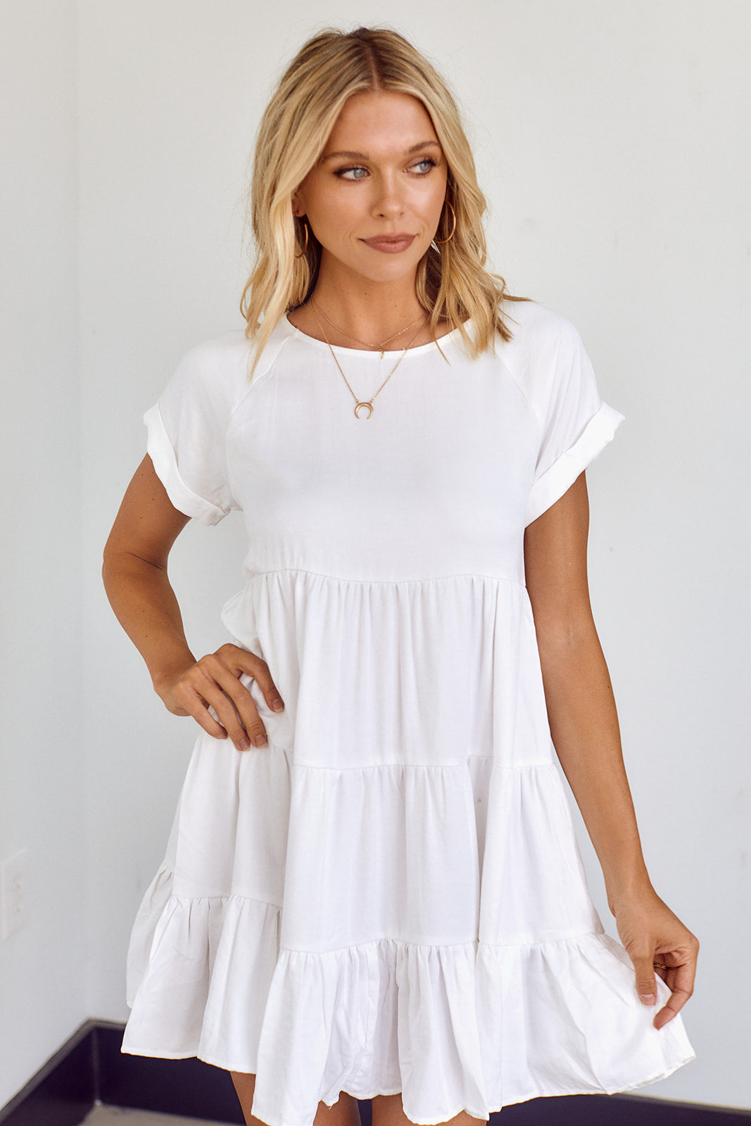 Rainelle Short Sleeve Tiered Mini Dress