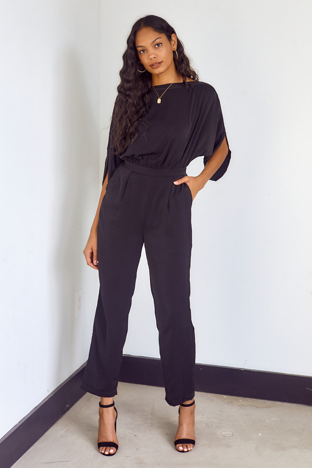 Wright Short Sleeve Satin Jumpsuit