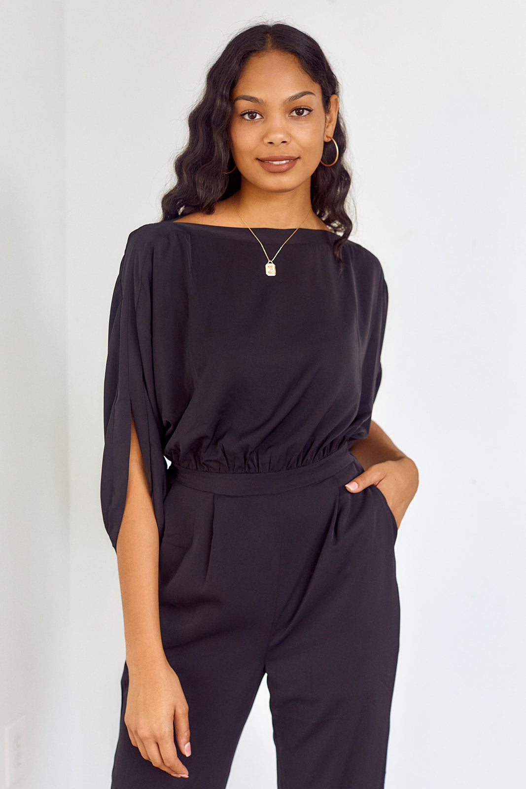 Wright Short Sleeve Satin Jumpsuit