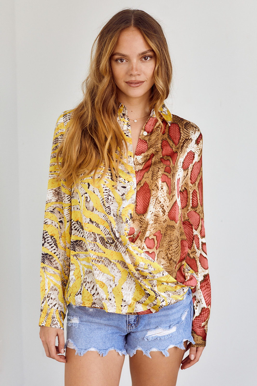 Kylie Mixed Print Surplice Blouse