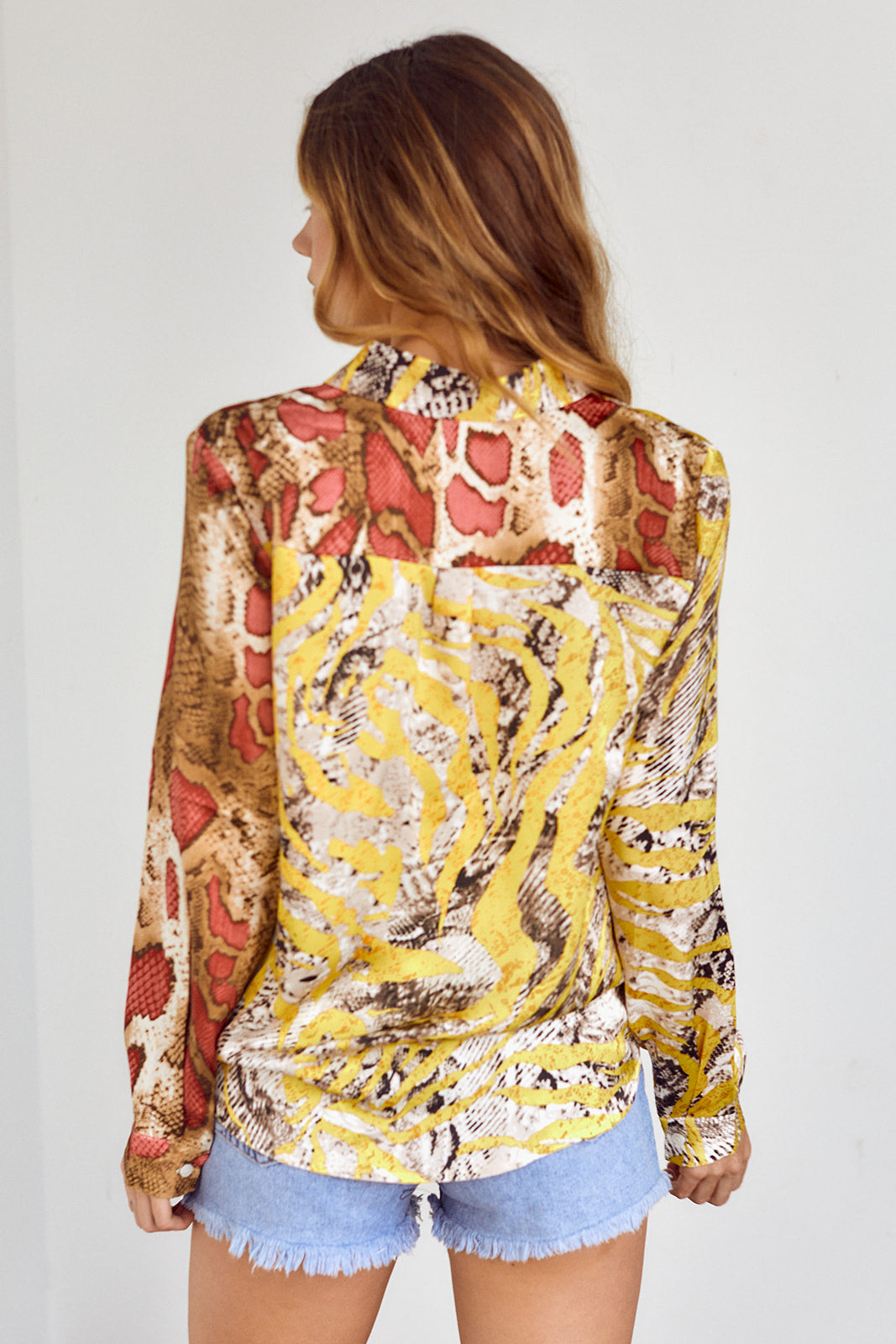 Kylie Mixed Print Surplice Blouse