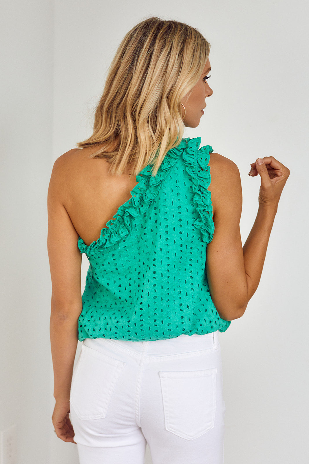 Corinna One Shoulder Eyelet Blouse