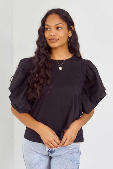 Landes Ruffled Sleeve Knit Top